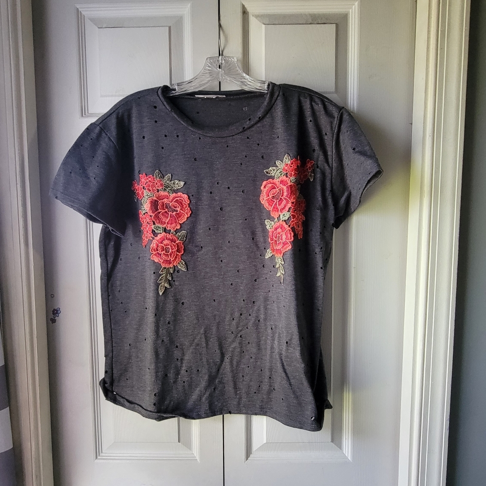 Hot Topic Distressed Rose Shirt